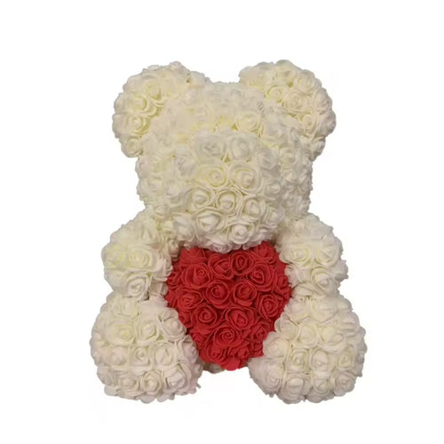 Rosen-Teddy Creme mit rotem Herz